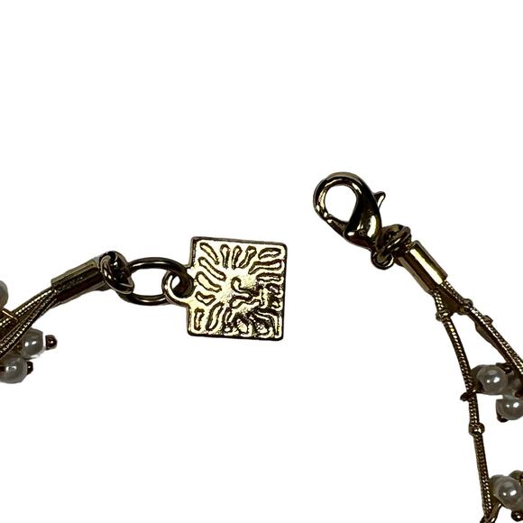 ANNE KLEIN Pearl Beaded Multi Strand Gold Tone Bracelet Elegant Layered Design - Picture 5 of 9